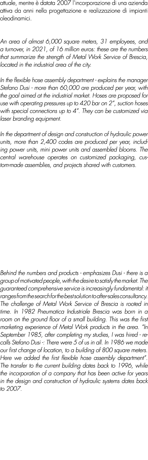 attuale, mentre  datata 2007 l’incorporazione di una azienda attiva da anni nella progettazione e realizzazione di i...